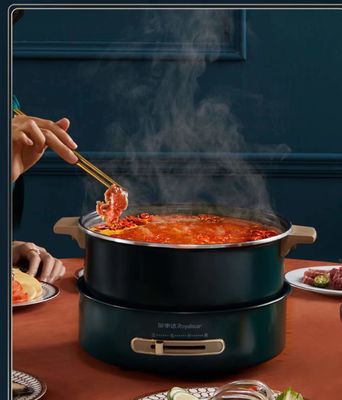 Ηλεκτρικό δοχείο Skillet Cookware ατμοπλοίων συνήθειας διπλό με το μετριασμένο αερισμένο γυαλί καπάκι